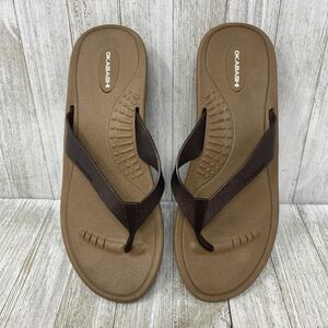 OKABASHI Women's Breeze Flip Flop Sandals, Size M/L (8/9) Tan w/ brown straps.